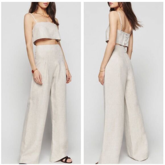 NWT Reformation Cleo Linen Two Piece Set - Oatmeal 12 - Picture 1 of 5